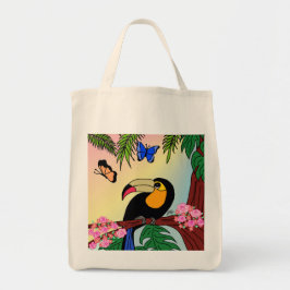 Bolsa Tote Um tucano tropical e borboletas Tragetasche