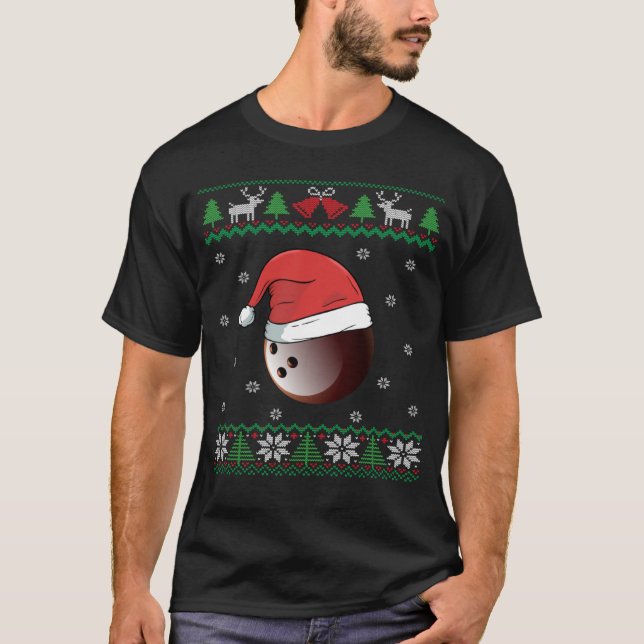 Bolwing Ball Santa Hat Bowler Bowling Team Ugly Ch T-Shirt (Vorderseite)