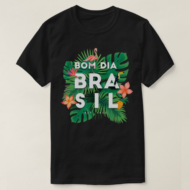 Bom Dia Brasil South America Flamingo Palm & Flowe T-Shirt (Design vorne)