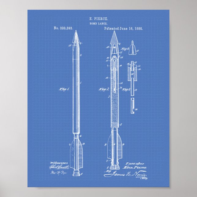 Bomb Lance 1885 Patent Art Blueprint Poster (Vorne)