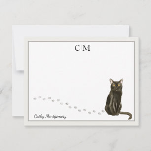 Bombay Cat Gray Border Monogramm und Name Mitteilungskarte