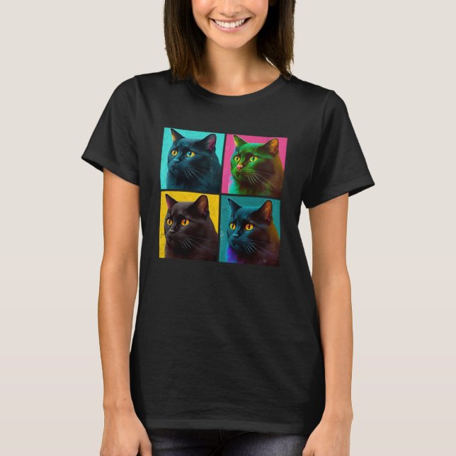 Bombay Cat Pop Illustration farbenfrohe Tierfrauen T-Shirt (Vorderseite)