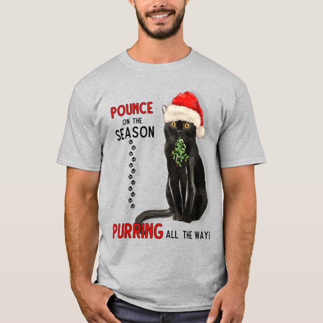 Bombay Kat Breed Black Kitty in einer Weihnachtsma T-Shirt (Vorderseite)