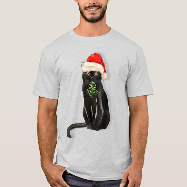 Bombay Kat Breed Black Kitty in einer Weihnachtsma T-Shirt (Vorderseite)