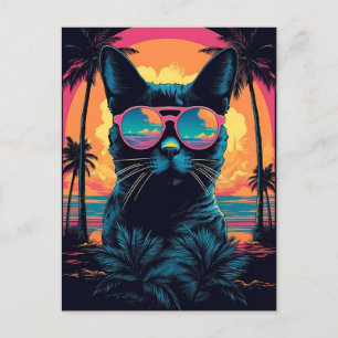 Bombay Katze mit Sonnenbrille am Strand Postkarte