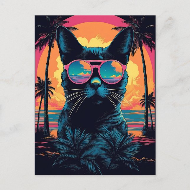 Bombay Katze mit Sonnenbrille am Strand Postkarte (Vorderseite)