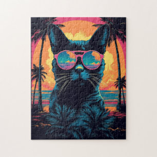 Bombay Katze mit Sonnenbrille am Strand Puzzle