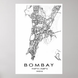 Bombay/Mumbai Map Poster Maharashtra Indien