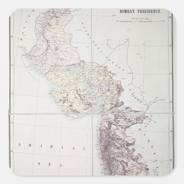 Bombay Präsidentschaft, 1890 Quadratischer Aufkleber (Vorderseite)