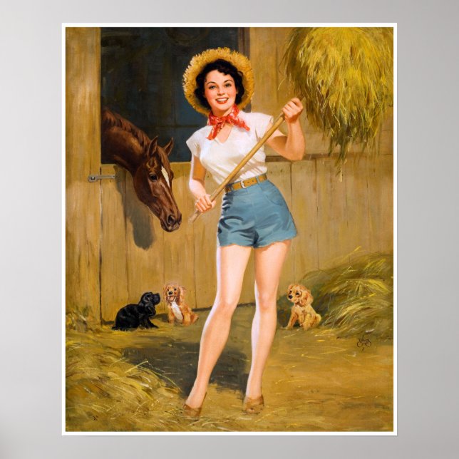 BOMBSHELL BAD GIRLS Retro: Farm Girl Horse & Hunde Poster (Vorne)