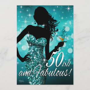 Bombshell Glitzer Sparkle 50-ish Birthday  aquamar Einladung