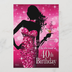 Bombshell Sparkle 40. Geburtstag  Fuschia Einladung