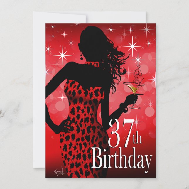 Bombshell Sparkle Red Leopard 37. Geburtstag Einladung (Vorderseite)