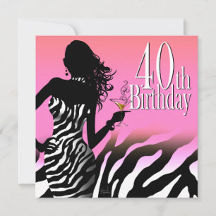 Bombshell Zebra 40. Geburtstag Party Kleid Rosa Einladung