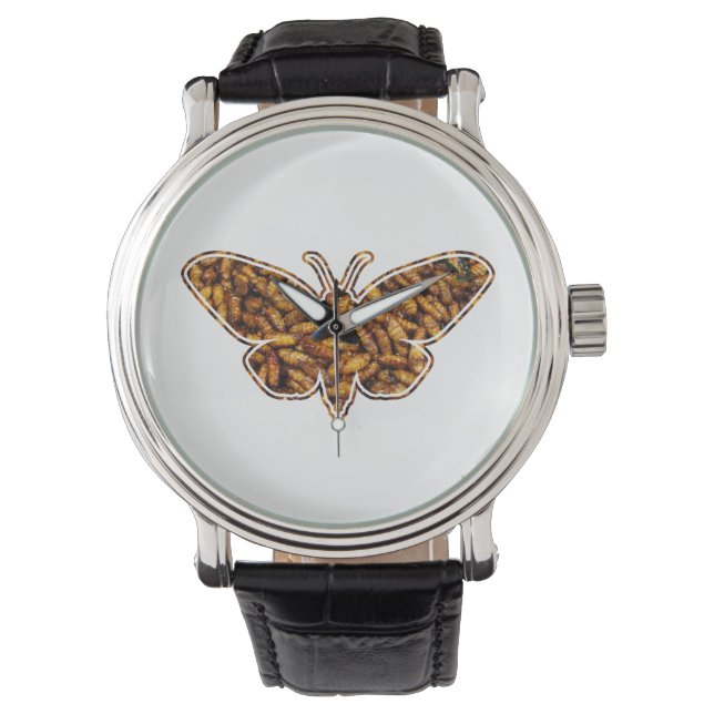 Bombyx Mori Silk Moth Life Cycle Silhouette Armbanduhr (Vorderseite)