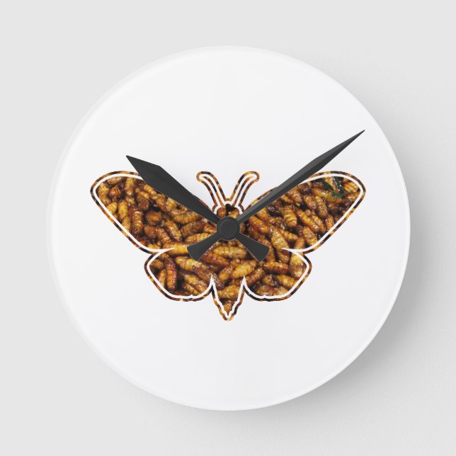 Bombyx Mori Silk Moth Life Cycle Silhouette Runde Wanduhr (Vorderseite)