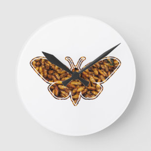 Bombyx Mori Silk Moth Life Cycle Silhouette Runde Wanduhr