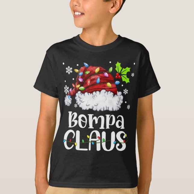 Bompa Claus Santa Hat Christmas Light Xmas Familie T-Shirt (Vorderseite)
