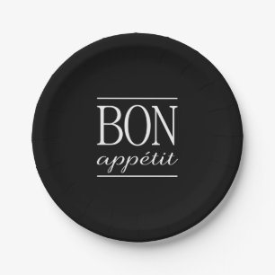 BON APPETIT Black & White Typografy Food Zitat Pappteller