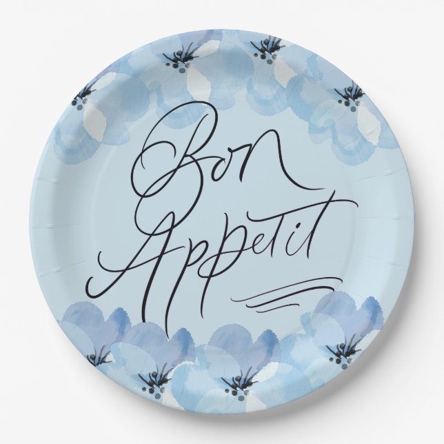 Bon Appetit Blue Floral Pappteller (Vorderseite)