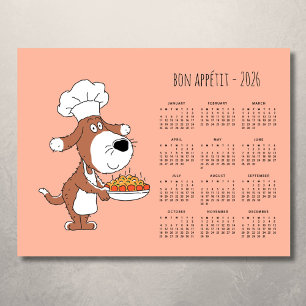 Bon Appétit Cartoon-Chef-Koch-Hund-Kalender 2026 Magnetkarte
