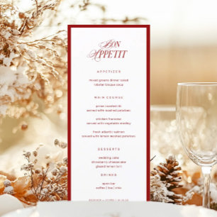 Bon Appetit Classic Elegant Red Wedding Menükarte