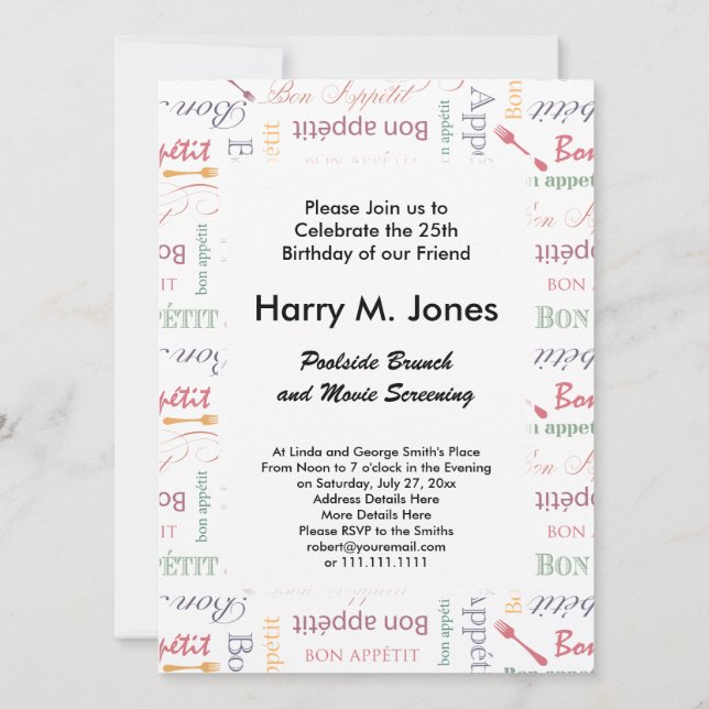 Bon Appetit Classic Muster Einladung (Rückseite)