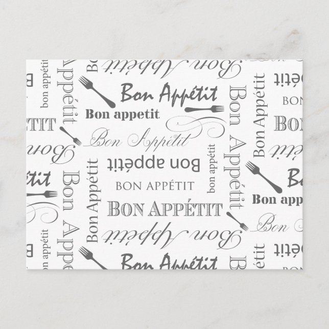 Bon Appetit Classic Vintag Französisch Schwarz und Postkarte (Vorderseite)