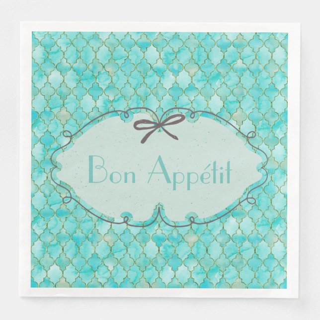 Bon Appétit - Costumized Aqua Gold Maroccan Muster Serviette (Vorderseite)