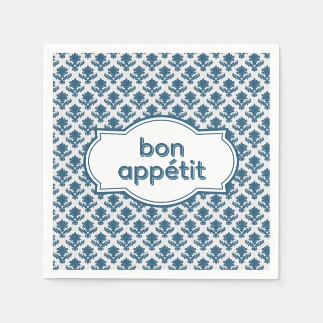 Bon Appetit Elegant French Tapestry Blue White Serviette (Vorderseite)