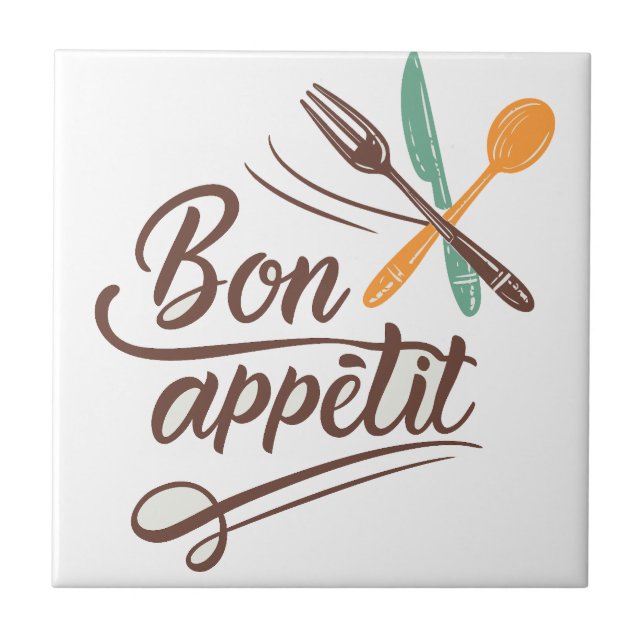 Bon Appétit Kitchen Deco Cutlery Illustration Fliese (Vorderseite)