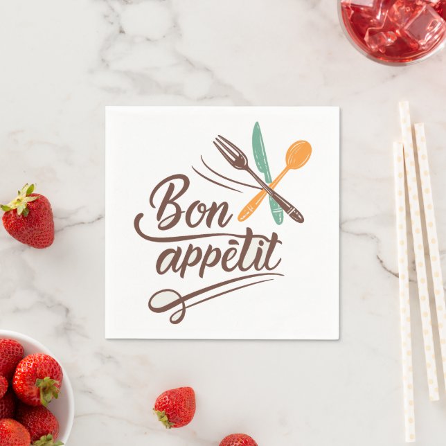 Bon Appétit Kitchen Deco Cutlery Illustration Serviette (Beispiel)