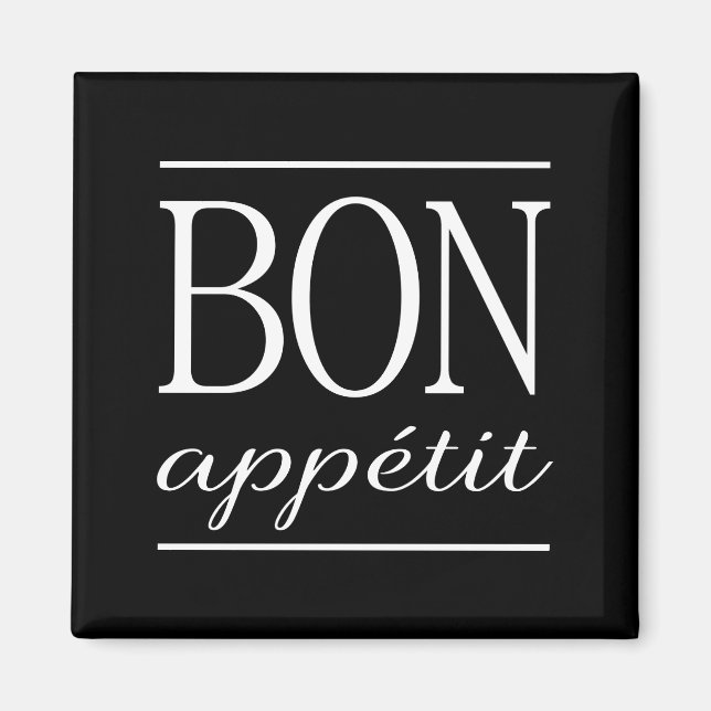 BON APPETIT Kitchen Typografy Zitat Black Magnet (Vorne)