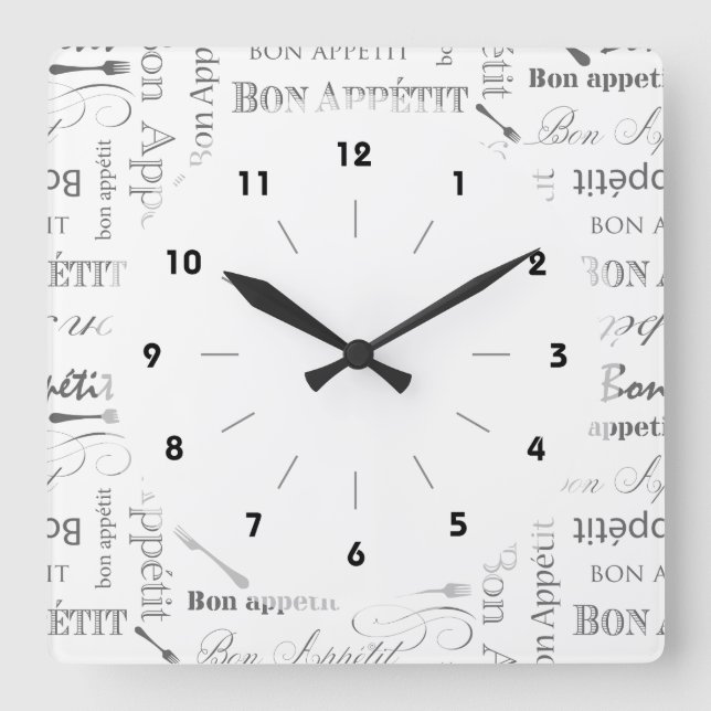 Bon Appetit klassisches Vintages französisches Quadratische Wanduhr (Vorderseite)