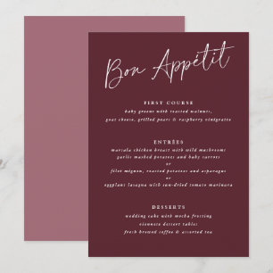 Bon Appétit Merlot Burgund Schrift Hochzeit Menükarte