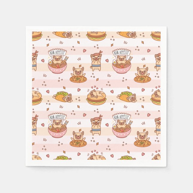 Bön Appetit Mops mit Nahrung Ramen Sushi Serviette (Vorderseite)