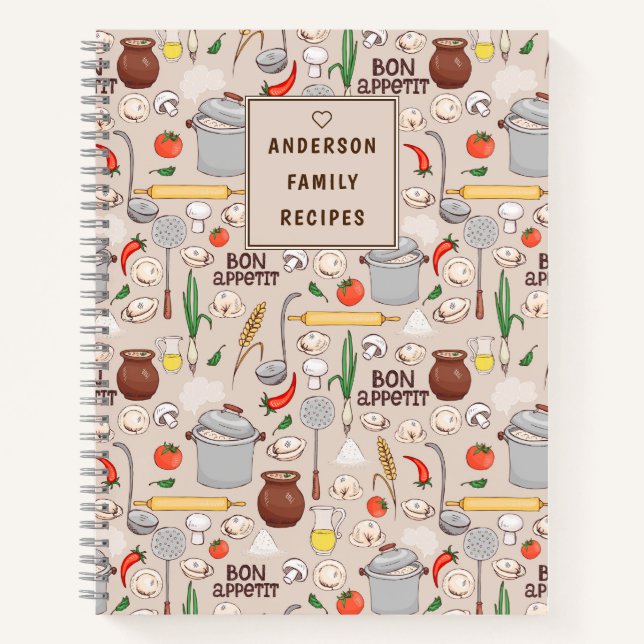 Bon Appetit Muster Personalisiert Rezept Notebook Notizbuch (Vorderseite)