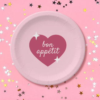 Bon Appetit Pink Galentines Day Party Papierplatte Pappteller