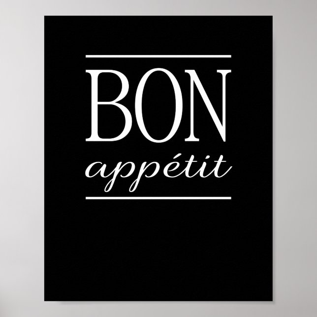 BON APPETIT Schwarzes Küchen-Dinner-Zitat Poster (Vorne)