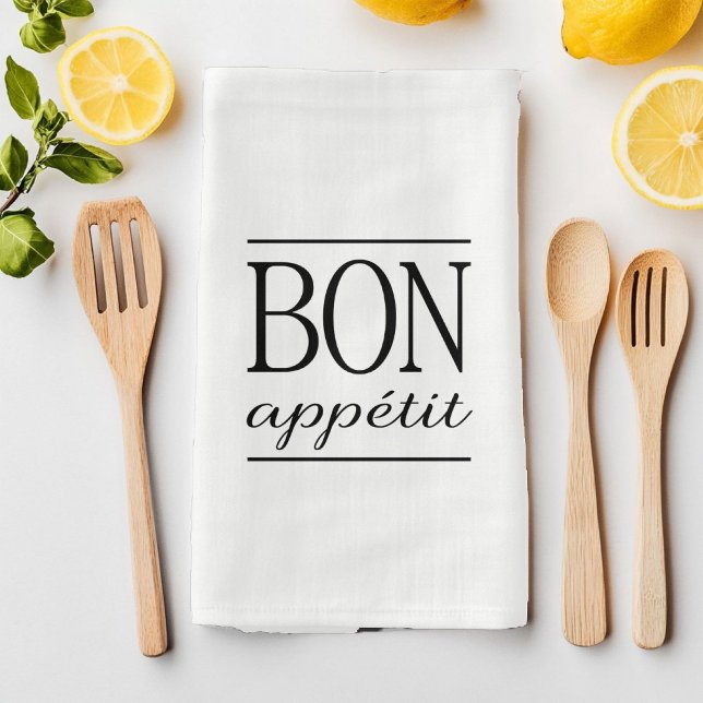 BON APPETIT Typografie Feinschmecker Zitat Geschirrtuch (BON APPETIT Typography Foodie Quote Kitchen Towel)