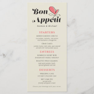 Bon Appetit Wedding Dinner Lachs Creme Menükarte