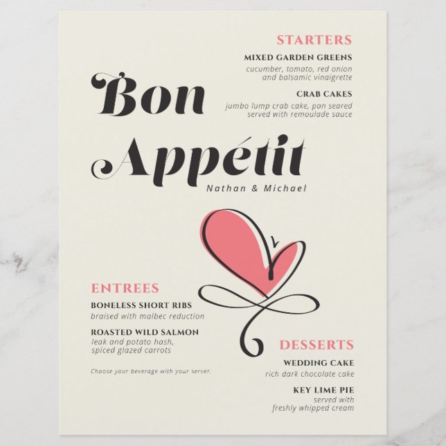 Bon Appetit Wedding Dinner Lachs Paper Sheet (Vorderseite)