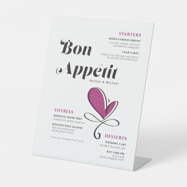 Bon Appetit Wedding Dinner Menü Sockelschild (Vorderseite)