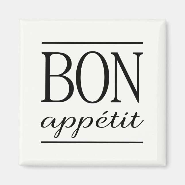 BON APPETIT Zitat schwarz-weiß Typografie Magnet (Vorne)