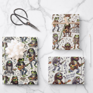 Bon Froggi Frog Rock Band Funny Gift Wrap Set Geschenkpapier Set