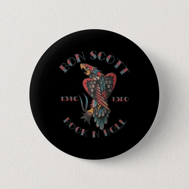 Bon Scott Rock'n'Roll Tattoo 1946-1980 Button (Vorderseite)