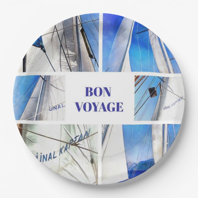 Bon Voyage Agean Gulet Artistic Collage Pappteller (Vorderseite)
