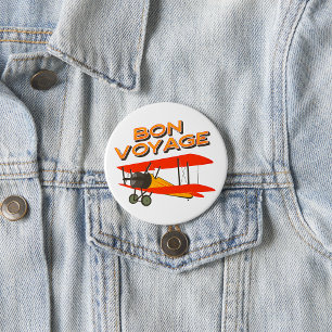 Bon Voyage Biplane Vintages Flugzeug Button