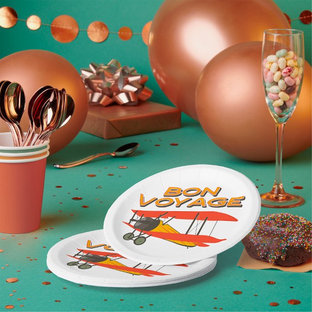 Bon Voyage Biplane Vintages Flugzeug Pappteller (Von Creator hochgeladen)