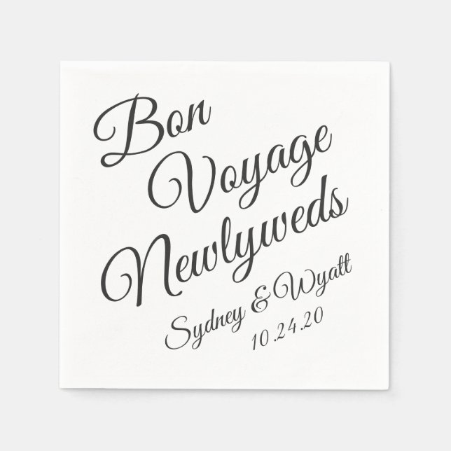 Bon Voyage Black in White Personalisiert Party Nap Serviette (Vorderseite)